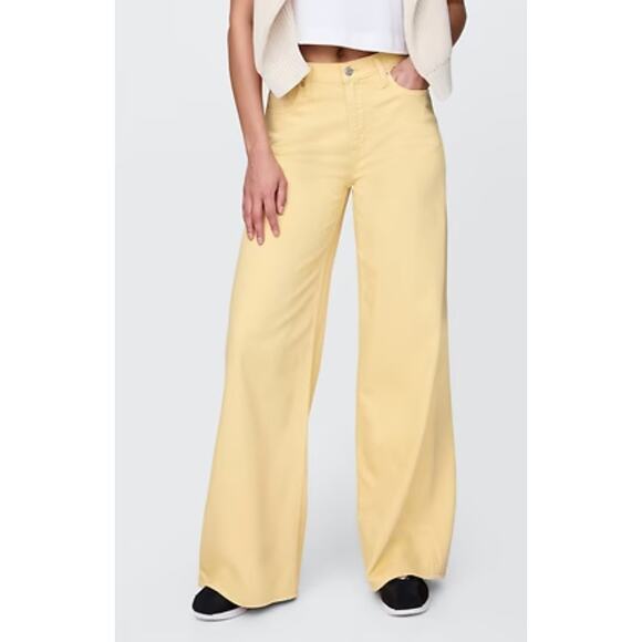 NWT GAP Women Butter Yellow Mid Rise UltraSoft Baggy Flare Jeans Size 31‎ - Picture 1 of 8